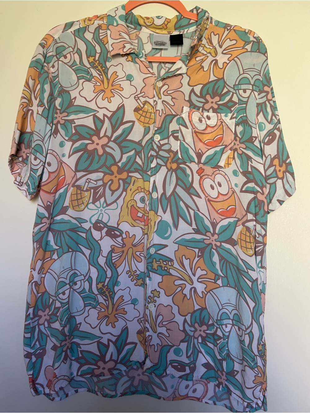 SpongeBob Squarepants Cartoon Print Button-Up Shirt Large